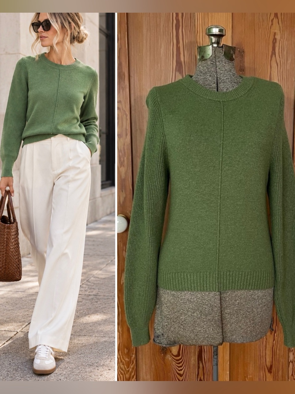 Lilla P Wintergreen Ribbed Sleeve Crewneck Knit Sweater Green XS💛🎀